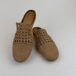 Born Woven Mule Slides Tan Leather Gold Shimmer Comfort Shoes Size 7M